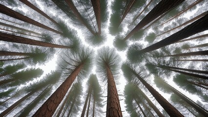 a group of tall trees with a circular pattern of the top.
