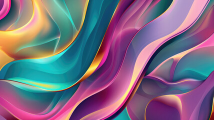 Wall Mural - Abstract luxurious waves with bold purple teal and gold