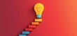 © Paisan - A yellow light bulb sits atop colorful steps, illustrating growth and inspiration. The background radiates a soft gradient from red to orange, enhancing a sense of optimism and creativity.