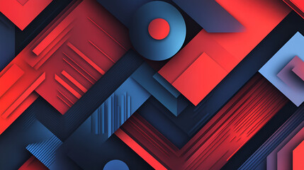 Wall Mural - Modern Abstract Geometric Background with Red, Blue and Black Shapes