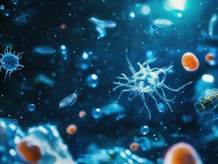 A close-up of plankton interacting within a natural food chain, visualizing the critical role of biomass in marine environments.