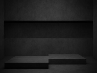 Wall Mural - 3D black concrete room background.