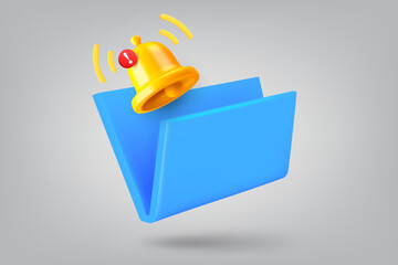 Aufkleber - Blue folder and notification bell. 3d vector illustration