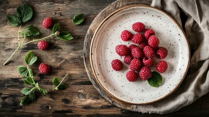 Wall Mural - Ceramic plate with raspberries