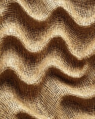 Wavy textured burlap fabric close-up. Natural fiber surface with undulating pattern. Rustic material background for design and crafting projects.