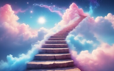 Majestic digital illustration of a stone staircase leading to mo