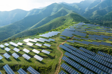 view of solar power station on green hill