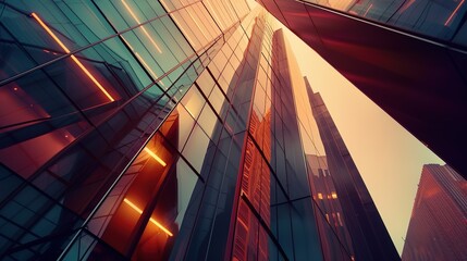 Futuristic vibrancy: abstract architectural scene with geometric shapes and angles, captured at dusk with a macro lens, emitting a mysterious aura of dynamic city lights