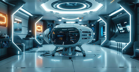 Poster - A futuristic AI-powered emergency response center coordinating rescue operations with drones and robots. Generative AI.
