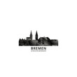 © Anastasiia - Bremen panorama, vector badge, skyline logo and icon. Germany city horizon logotype with landmarks and building silhouettes. Isolated foggy abstract gradient graphic