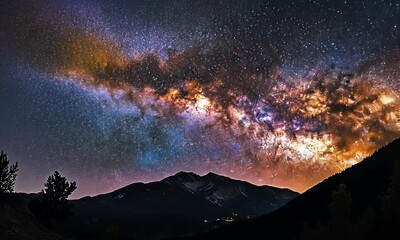 Wall Mural - vibrant milky way over mountain landscape at night with ai generated.