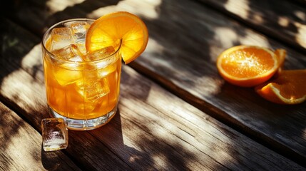 Orange cocktail w/ vodka & ice.