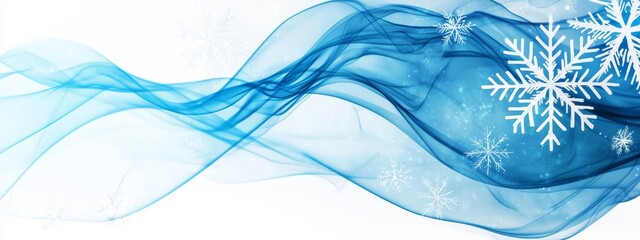 Canvas Print -  A blue-and-white background featuring drifting snowflakes; a solitary snowflake within a waft of smoke