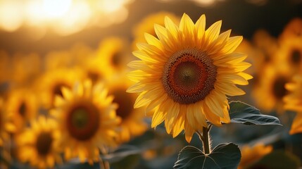 Wall Mural - Sunlit Sunflower Field