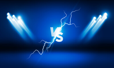 Wall Mural - Versus background with thunderstorm effect. VS screen for sport games, match, tournament, martial arts, sport banner. lightning with flashes of light. Vector illumination