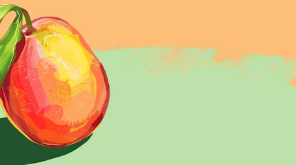 Single mango on a peach and green background.