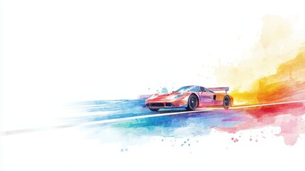 Racing car crossing the finish line, speed and victory, watercolor style