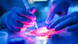 © Olga Davydova - In the medical laboratory, tests are carried out on a sample of artificial skin for transplantation. close-up.