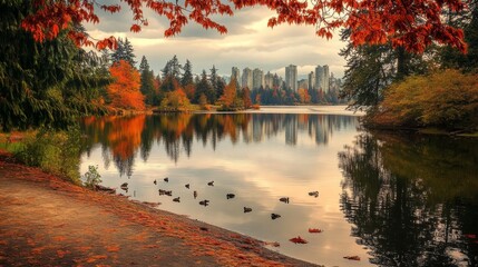 Wall Mural - Trail in Park and Lake, Vancouver.