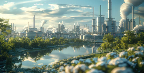 Aufkleber - Futuristic smart factory industry landscape. Generative AI.