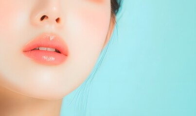 Wall Mural - Korean beauty model with clear skin, close-up of face, Generative AI