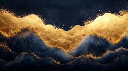 Wall Mural - A painting of a wave with gold and blue colors