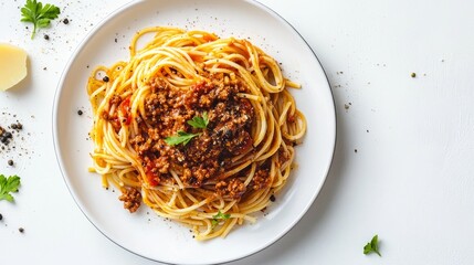 Wall Mural - Spaghetti Bolognese with salt and pepper.