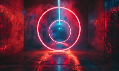 Wall Mural - Glowing neon ring light in tunnel. 3d render. Futuristic abstract wallpaper. 