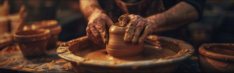 The potter is making clay pots.