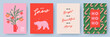 © Tanya - Merry Christmas greeting card Set. Modern Xmas design with typography, snow, beautiful Christmas tree, candy cane pattern, polar bear. Trendy hand drawn illustration for season banner, poster, cover