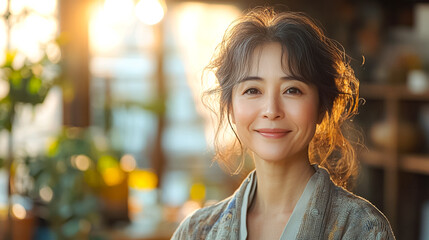 A woman with long hair and a smile on her face