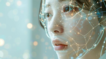 Woman's face overlaid with a futuristic network of light