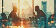 © xartproduction - Double exposure of business professionals discussing strategies in a modern office during a formal meeting