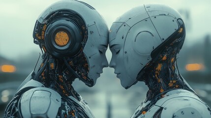 Poster - Two robots are hugging each other