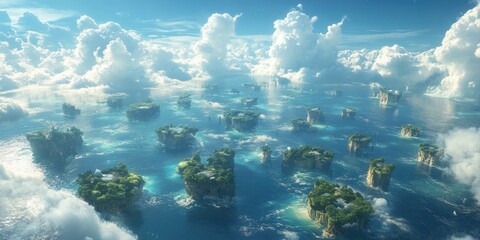 Wall Mural - Aerial View of Numerous Small Islands Dotted Across a Vast Ocean