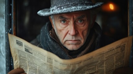 Wall Mural - Elderly Man Reading Newspaper