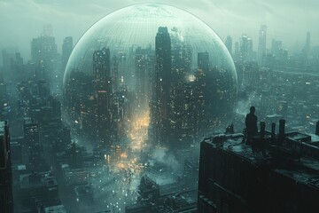 Wall Mural - Futuristic City Enclosed by a Giant Dome