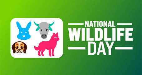 Wall Mural - national wildlife day background or banner design template. Holiday concept. Template for background, banner, card, poster, placard, design template with unique shapes with standard color.