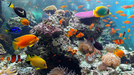 a seamount with colorful fish swimming in and out of coral structures