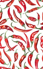 Canvas Print - a variety of fiery thai chilis, red color, white background