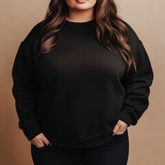 Wall Mural - Female plus size Halloween black sweatshirt mockup, beige background