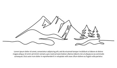 Wall Mural - Continuous line design of  mountains covered in snow. Single line decorative element drawn on white background.