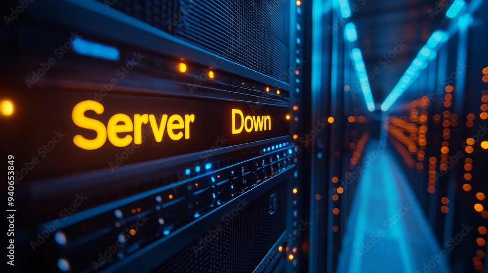 Server Down Message Example A server rack displaying