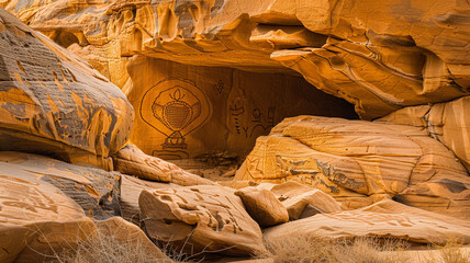 an ancient desert petroglyph carved into a weathered rock face