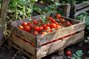 Poster - wooden box full of tomatoes