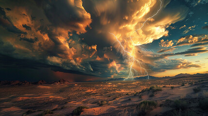 Wall Mural - an image of a desert storm with dramatic clouds and lightning