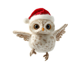 Wall Mural - photo of a soft cotton Christmas owl doll with fluffy texture floating in mid-air on isolated background
