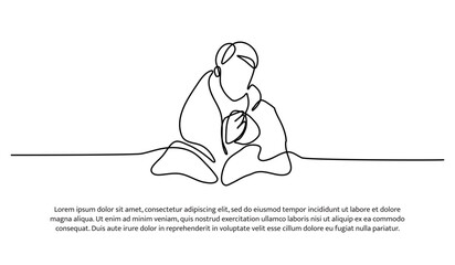 Wall Mural - Continuous line design of a boy feels cold and flu. Single line decorative element drawn on white background.