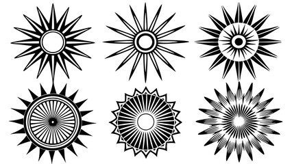 set sunburst icon college different style sunburst vector black on white background