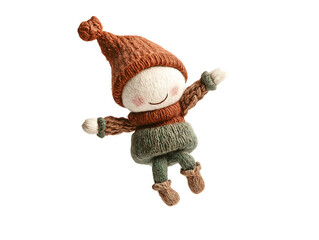 Wall Mural - photo of a soft cotton mini elf doll with fluffy texture floating in mid-air on isolated background
